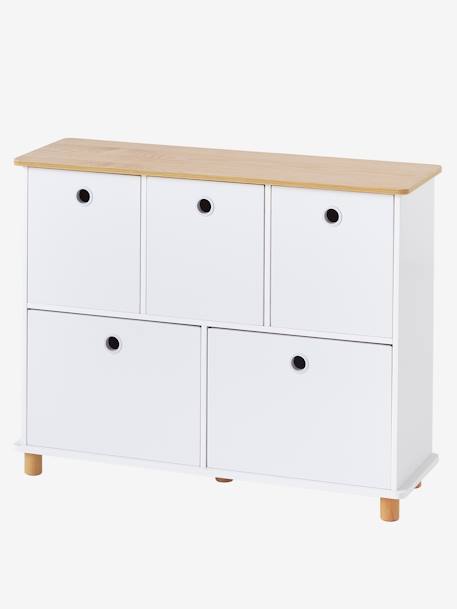 Meuble de rangement 5 bacs LIGNE PTILOU blanc/bois 