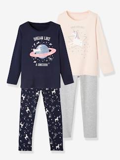 Happy School-Mädchen-Pyjama, Overall-2er-Pack Schlafanzüge mit Einhornmotiven