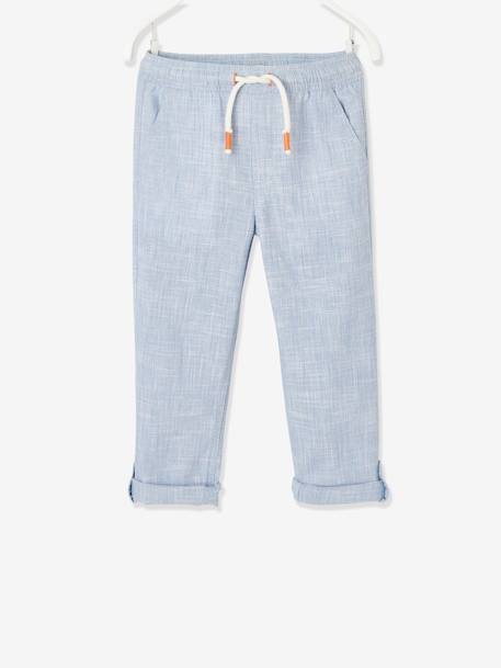 Pantalon léger retroussable en pantacourt aspect lin tissé garçon bleu clair 