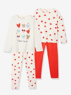 Happy School-Mädchen-Pyjama, Overall-2er-Pack Mädchen Schlafanzüge mit Herzen
