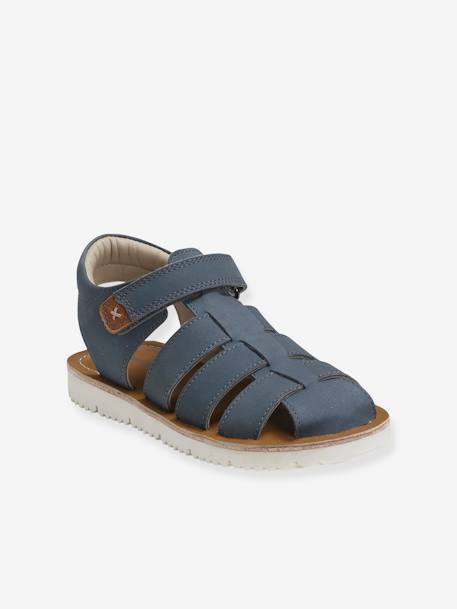 Jungen Klett-Sandalen blau+camel 