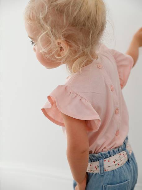 Mädchen Baby T-Shirt, 3D-Blumen GRAUROSA BEDRUCKT+wollweiß 