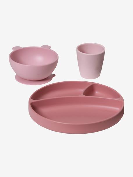 Coffret repas en silicone set imprimé+set vieux rose 