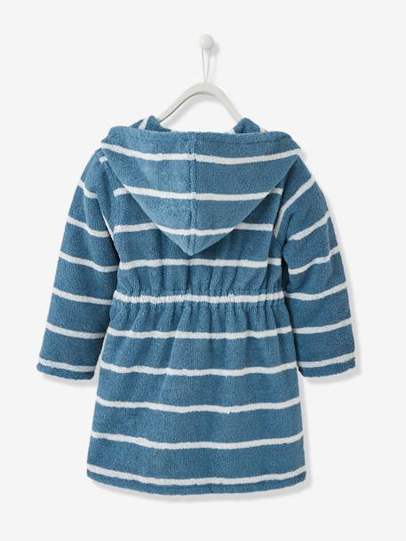 Peignoir de bain rayÈ enfant ‡ capuche et personnalisable bleu/blanc 