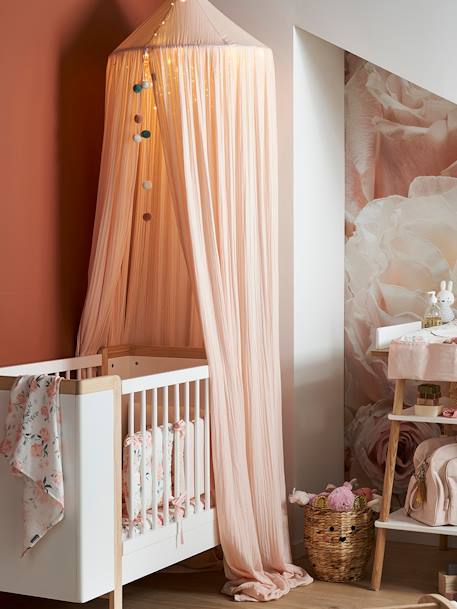 Ciel de lit en gaze de coton EAU DE ROSE cannelle+puder+rose+vert sauge 