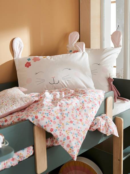 Kinder Kissenbezug und Bettbezug „Blumenhase“ ELFENBEIN/ROSA 