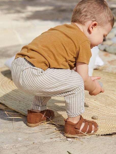 Lauflern-Sandalen für Baby Jungen, Leder braun+marine+sandfarben 