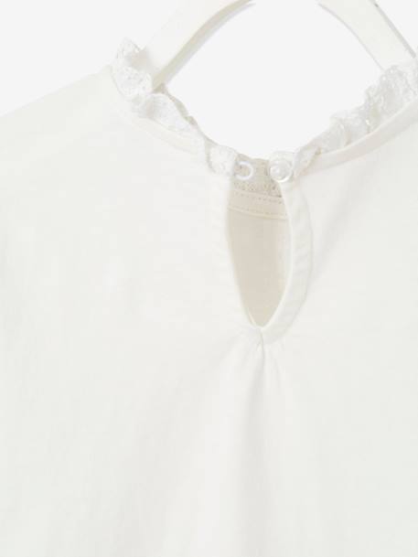 T-shirt blouse Basics fille détails en macramé BLANC MOYEN UNI+BLEU FONCE UNI+VERT CLAIR UNI 