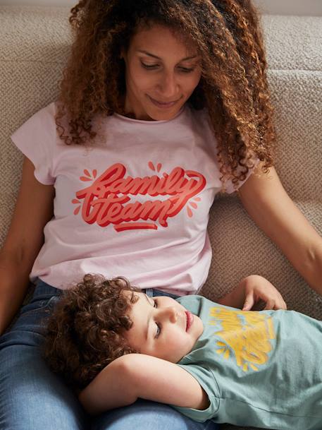 vertbaudet x Studio Jonesie: Damen T-Shirt „Family Team“, Bio-Baumwolle rosa 