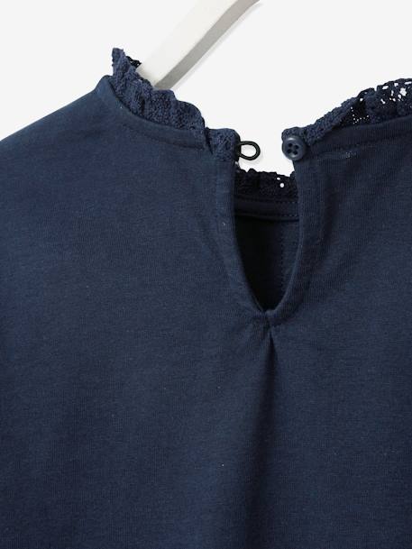 T-shirt blouse Basics fille détails en macramé BLEU FONCE UNI+VERT CLAIR UNI 