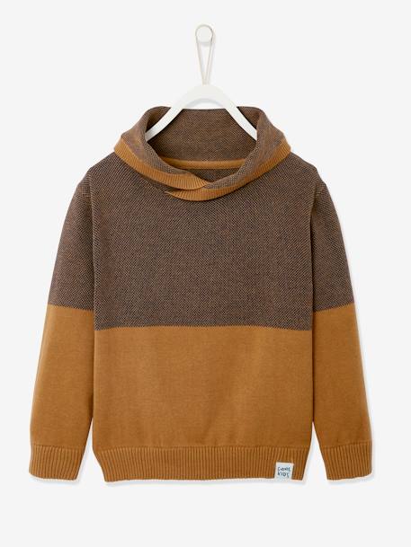 Jungen Pullover mit Kragen HASELNUSSBRAUN+TINTENBLAU 