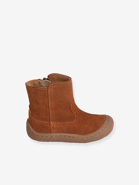 Boots cuir souple bébé fille 4 pattes marron 