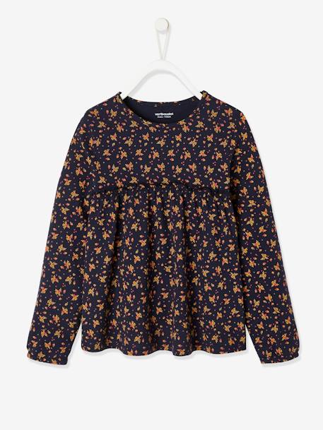 T-shirt blouse fille imprimé fleurs encre imprimé 