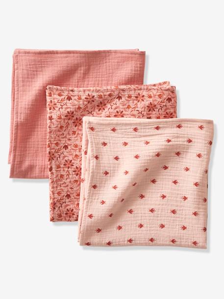 Lot de 3 langes en gaze de coton HAPPY BOH»ME rose 