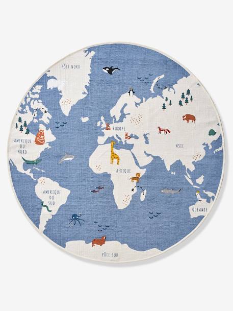 Runder Kinderzimmer Teppich „Weltkarte“ blau/mehrfarbig 