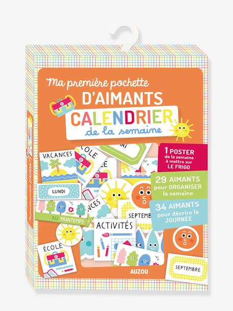 Kinder Magneten-Set mit Kalenderposter „Ma Première pochette d'aimants“ AUZOU weiß 