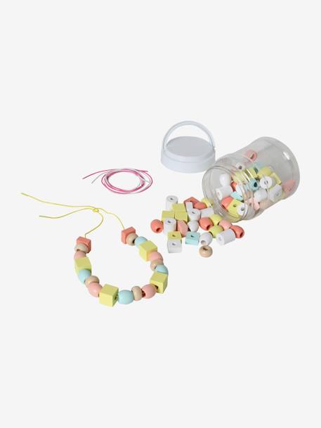 Baril en plastique de grosses perles en bois FSC® multicolore+multicolore 