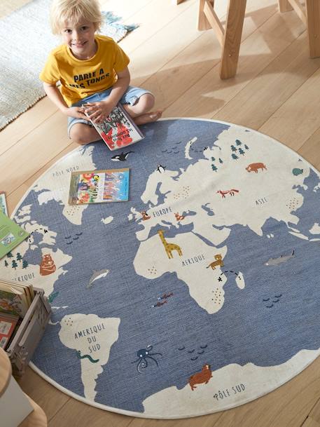 Runder Kinderzimmer Teppich „Weltkarte“ blau/mehrfarbig 