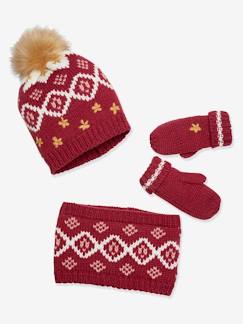 Weihnachts-accessoires-Mädchen-Accessoires-Mädchen-Set aus Jacquardstrick: Mütze, Schal & Handschuhe Oeko-Tex®