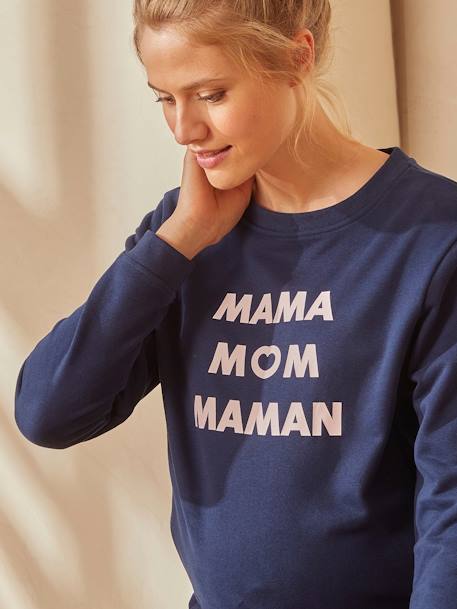 Sweatshirt für Schwangerschaft und Stillzeit, Schriftzug TINTENBLAU 