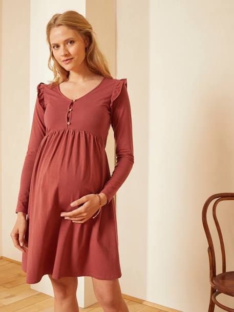 Kurzes Kleid für Schwangerschaft und Stillzeit ROSTROT+schwarz+tannengrün 