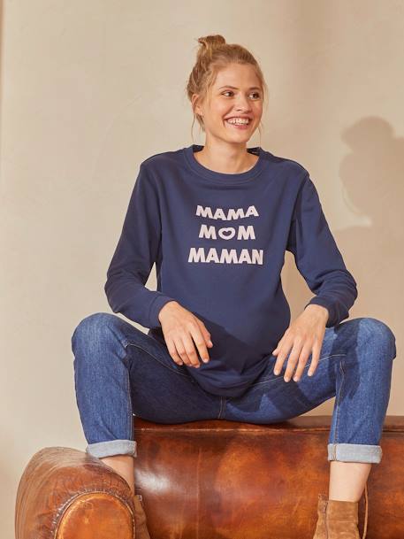 Sweatshirt für Schwangerschaft und Stillzeit, Schriftzug TINTENBLAU 