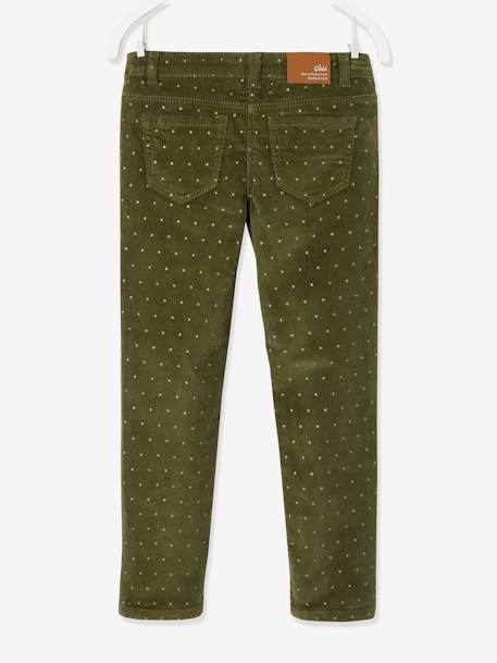 Mädchen Slim-Fit-Cordhose, Hüftweite COMFORT, Glanztupfen khaki bedruckt+marine bedruckt 