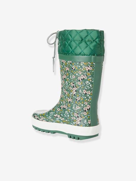 Bottes de pluie imprimées fille col matelassé vert 