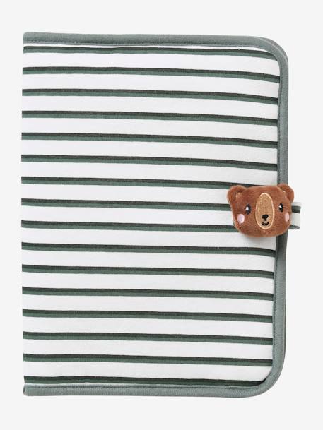 Protège carnet de santé bleu grisé+imprimé coeurs+rayé green forest 