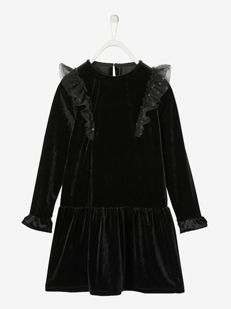 Robe de fête fille en velours lisse noir 
