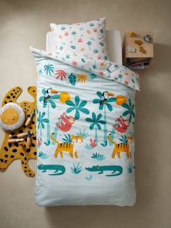 Linge de maison et décoration-Linge de lit enfant-Parure fourre de duvet + taie d'oreiller enfant polycoton CROCOJUNGLE