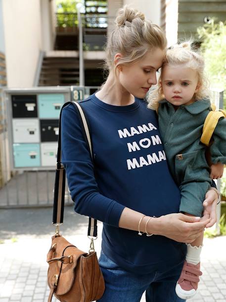 Sweatshirt für Schwangerschaft und Stillzeit, Schriftzug TINTENBLAU 