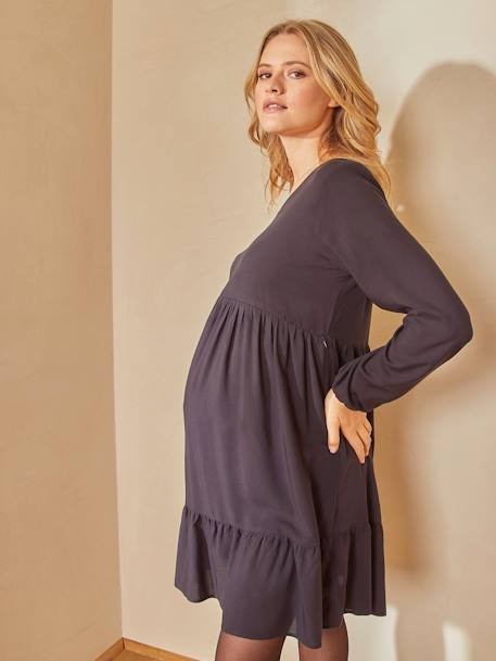 Kleid mit V-Ausschnitt, Schwangerschaft und Stillzeit SCHWARZ+SCHWARZ BEDRUCKT 