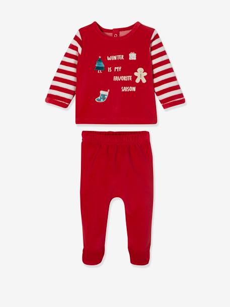 Pyjama 2 pièces en velours bébé Noël rouge brique 