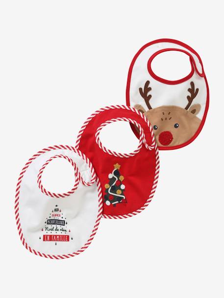 Capsule Kollektion: 3er-Pack Baby Weihnachts-Lätzchen rot/wollweiß 