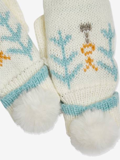 Mädchen Fingerhandschuhe/Fäustlinge mit Pompons, beige bedruckt 