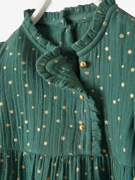 Baby Weihnachts-Kleid mit Sternen dunkelgrün bedruckt+DUNKELROT BEDRUCKT 