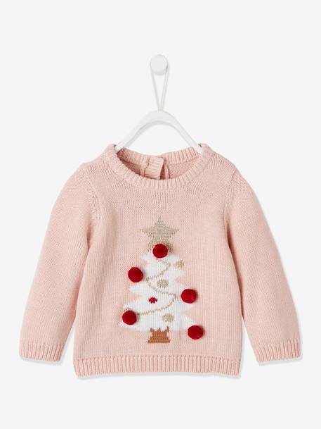 Babypullover mit Weihnachtsbaum  und Pompons ZARTROSA 