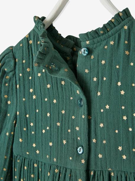 Baby Weihnachts-Kleid mit Sternen dunkelgrün bedruckt+DUNKELROT BEDRUCKT 