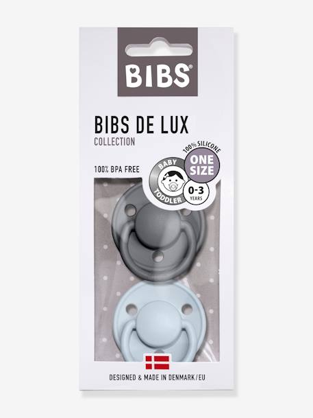 2er-Pack Beruhigungssauger DE LUX BIBS, Silikon grau+blau+grün+grau+wollweiß+pfirsich+ziegel+pfirsich 