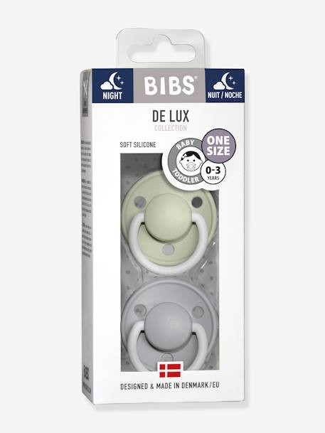 2er-Pack Beruhigungssauger DE LUX BIBS, Silikon grau+blau+grün+grau+wollweiß+pfirsich+ziegel+pfirsich 