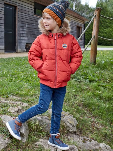 Jungen Steppjacke mit Kapuze, Recycling-Polyester ROT 