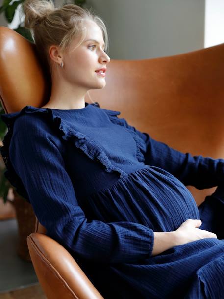 Robe de grossesse et d'allaitement gaze de coton - bleu jean, Vêtements de  grossesse