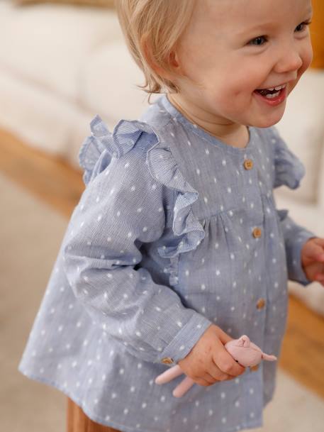 Blouse volantée bébé fille indigo rayé 