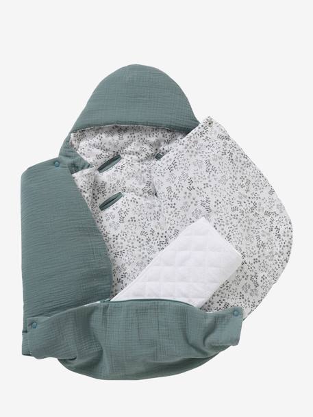 2-in-1 Baby Ausfahrsack/Wickelunterlage, Musselin beige bedruckt+cappuccino+GRÜN+terrakotta+wollweiß 
