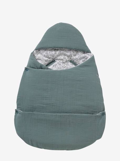 2-in-1 Baby Ausfahrsack/Wickelunterlage, Musselin beige bedruckt+cappuccino+GRÜN+terrakotta+wollweiß 