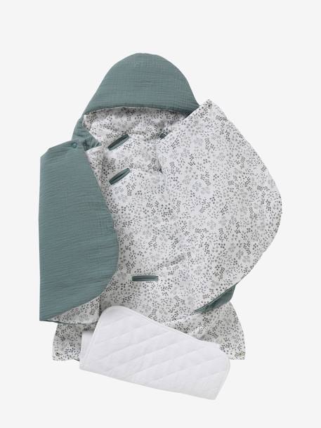 2-in-1 Baby Ausfahrsack/Wickelunterlage, Musselin beige bedruckt+cappuccino+GRÜN+terrakotta+wollweiß 