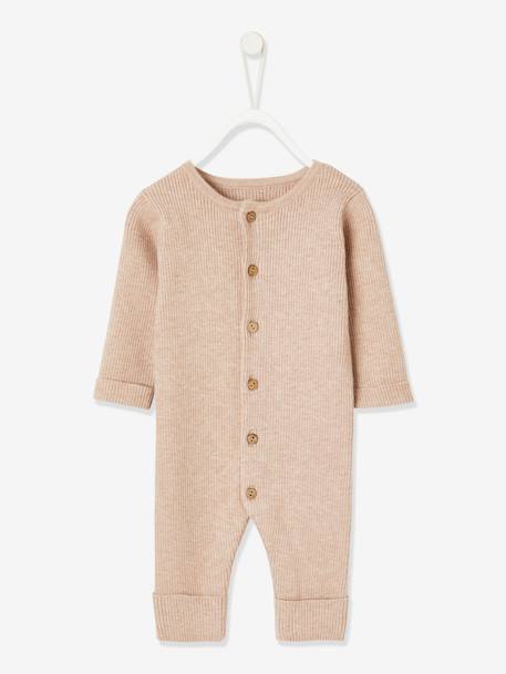 Combinaison en côtes bébé manches longues anthracite+beige chiné+gris chiné 