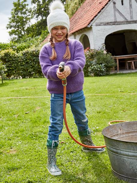 Bottes de pluie imprimées fille col matelassé vert 