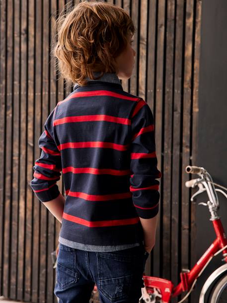 Gestreiftes Jungen-Poloshirt, Lageneffekt marine+rot gestreift 